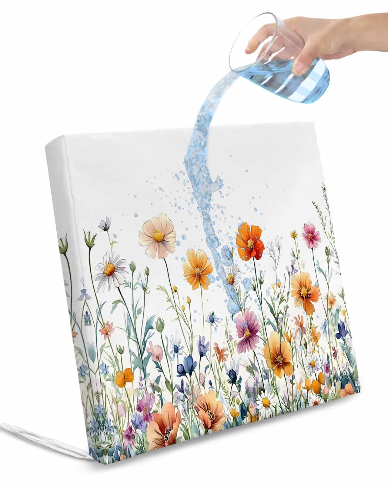 Hokiten Spring Floral Outdoor Cushion Chair Cover Set of 4 - Waterproof Couch Seat Covers, Pastoral Botanical Watercolor Flowers Patio Furniture Protector Cushions Slipcovers for Sofa/RV, 22