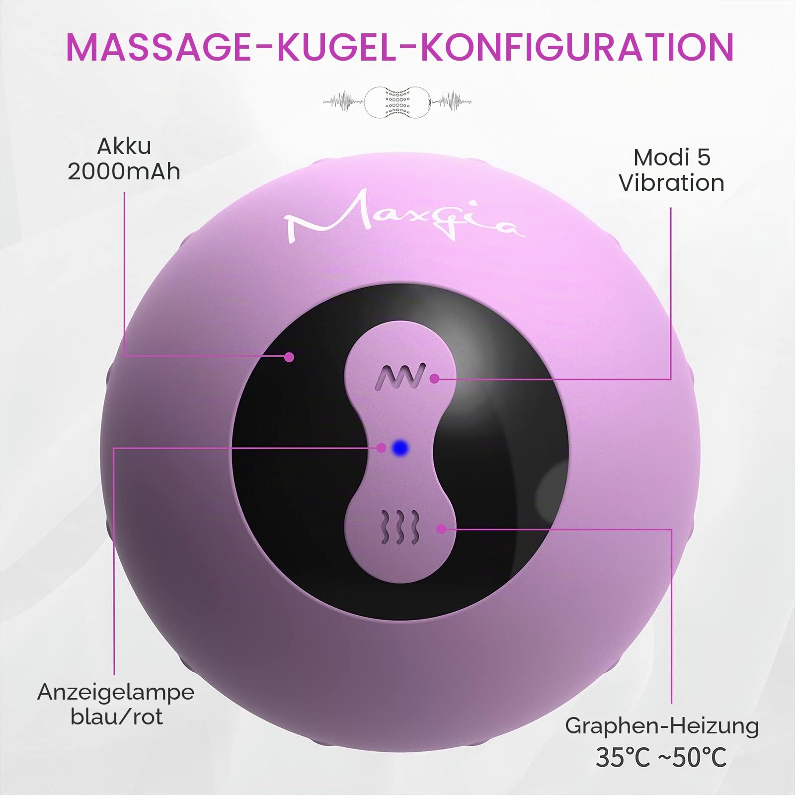 Heizung Elektrisch Peanut Massageball mit 5 Modi, Faszienball für Triggerpunkt-Therapie, Tiefengewebs massage, Myofasziale Freisetzung und Sport Erholung(Lila)