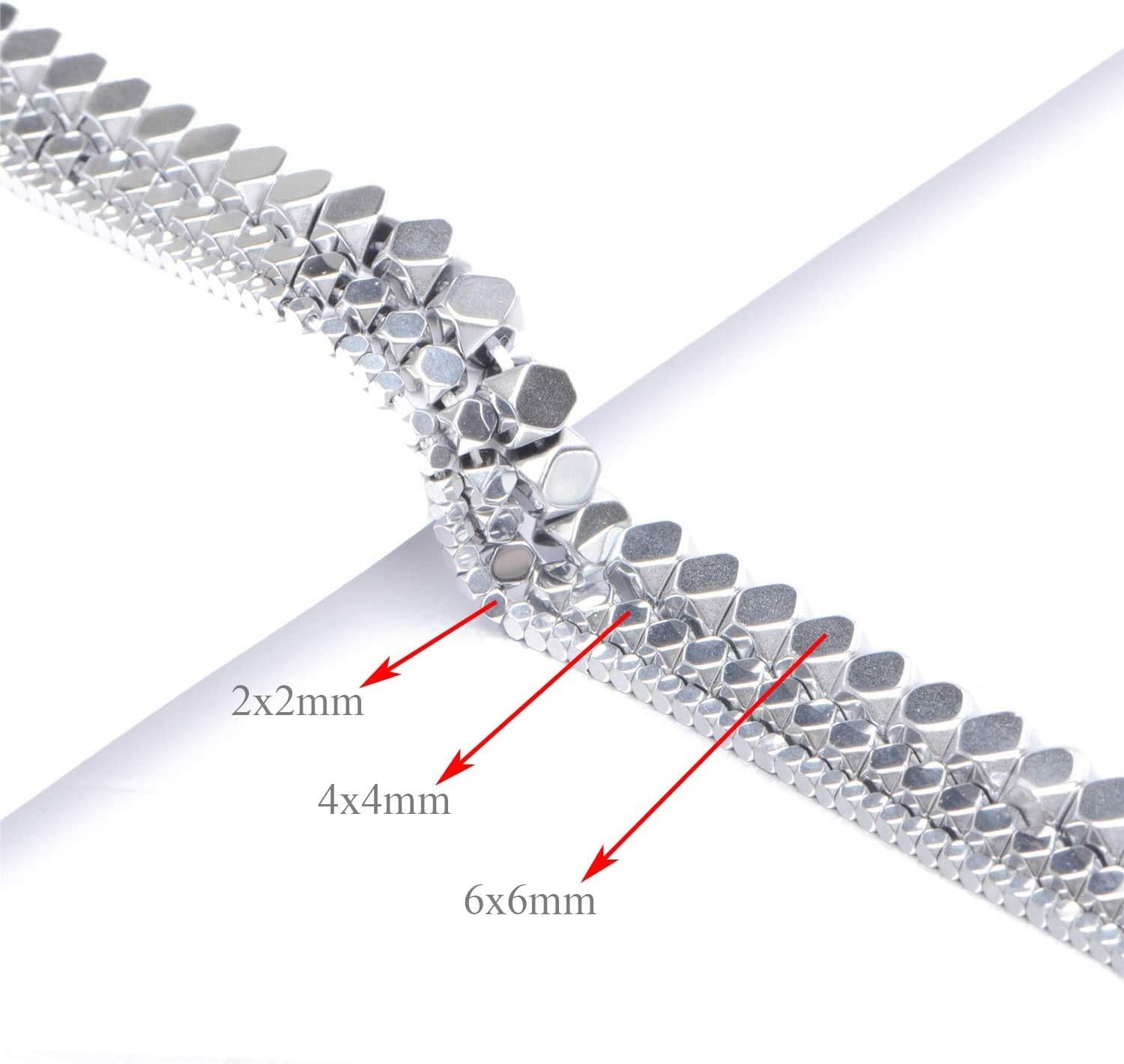 AD Beads Natural Hematite Gemstone Faceted Square Cube Loose Beads 16" (6x6mm, Metallic Silver) - Image 4