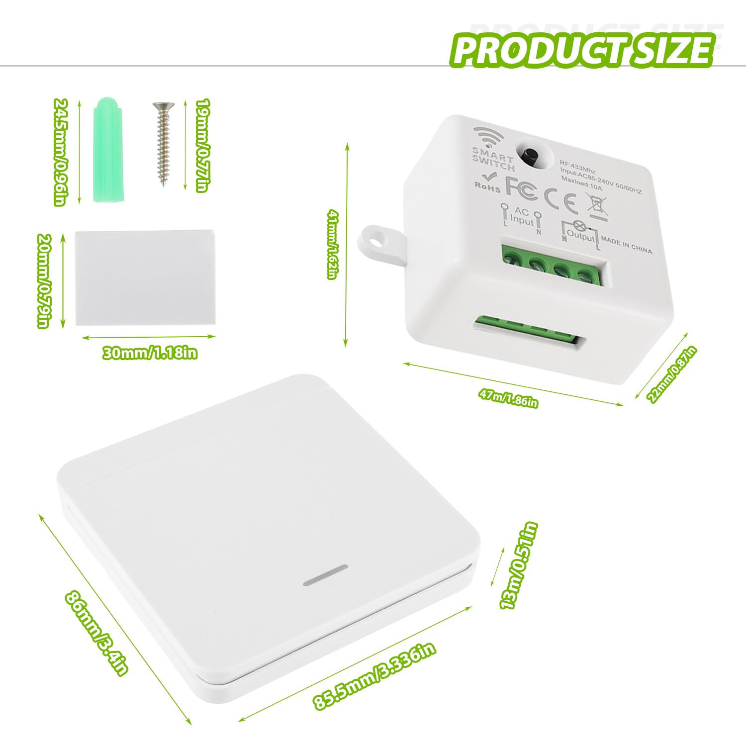 Kit Interruttore Senza Fili 433 MHz - 3 Ricevitori + 2 Interruttori, Fino A 1500W, Per Luci E Elettrodomestici