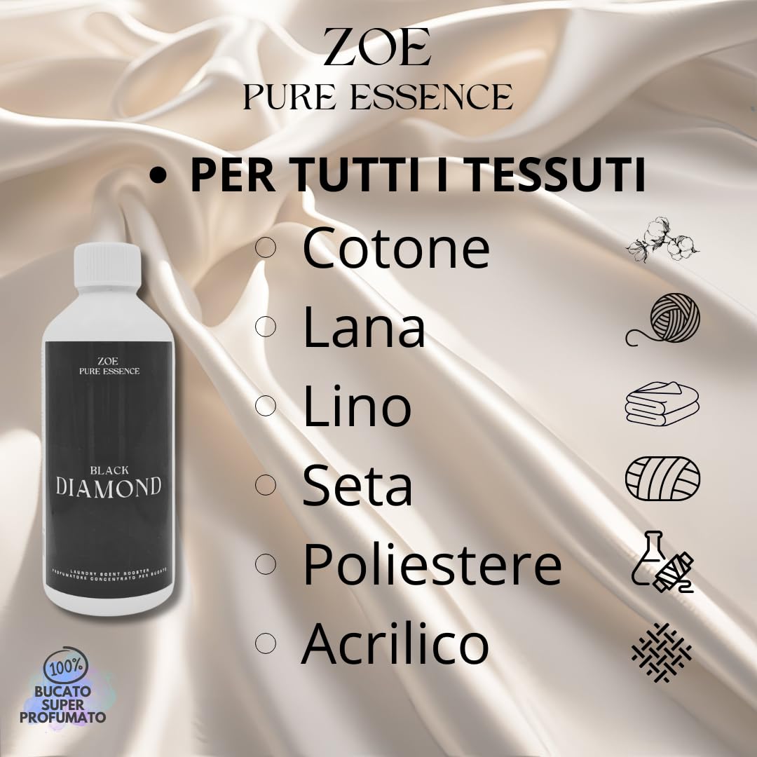Profumatore Bucato Lavatrice, Ammorbidente Lavatrice o Sostituzione, Essenza Bucato, Profumatore Concentrato, Black Diamond 500ml
