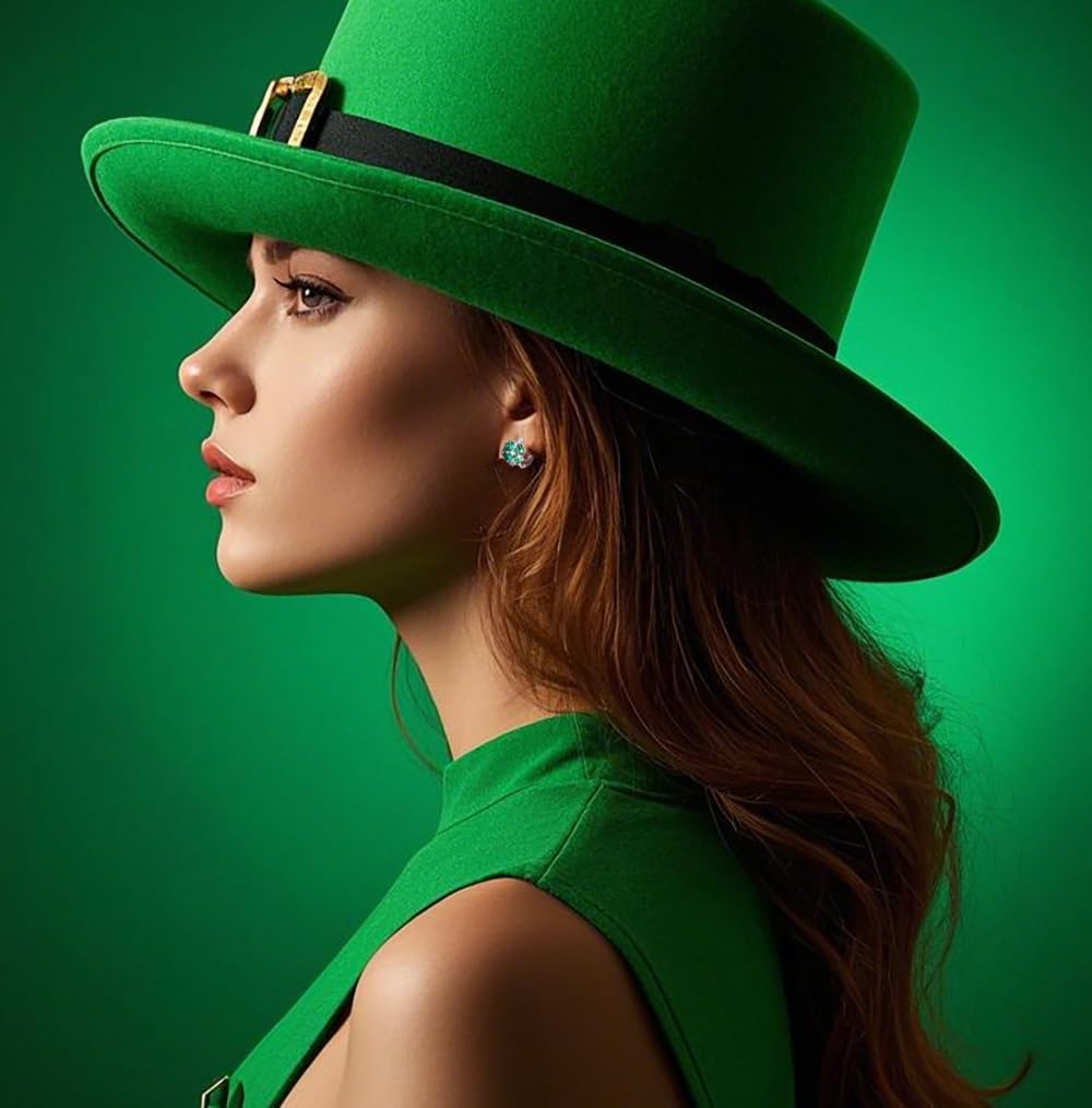 Reffeer Solid 925 Sterling Silver CZ Leaf Hoop Earrings Clover for Women Teen Girls Shamrock Earrings Hoops Clover Leaves - Image 3