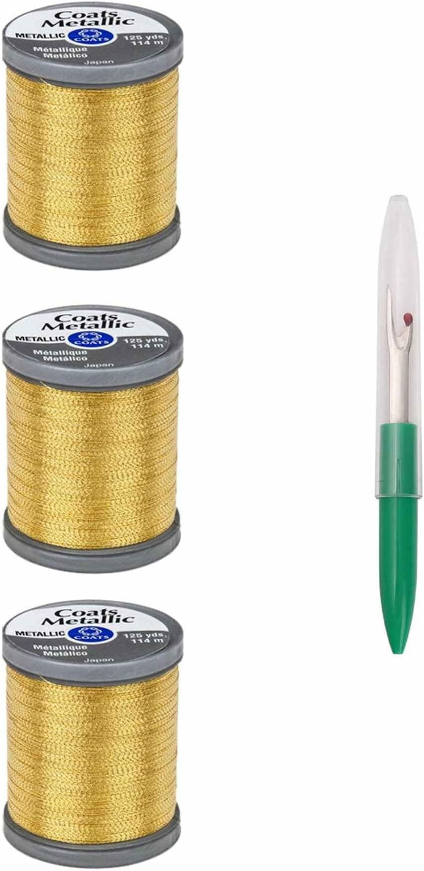 Coats & Clark Sewing Thread Metallic Embroidery Thread 125 Yards (3-Pack) Bright Gold S990-9430-3P with Seam Ripper
