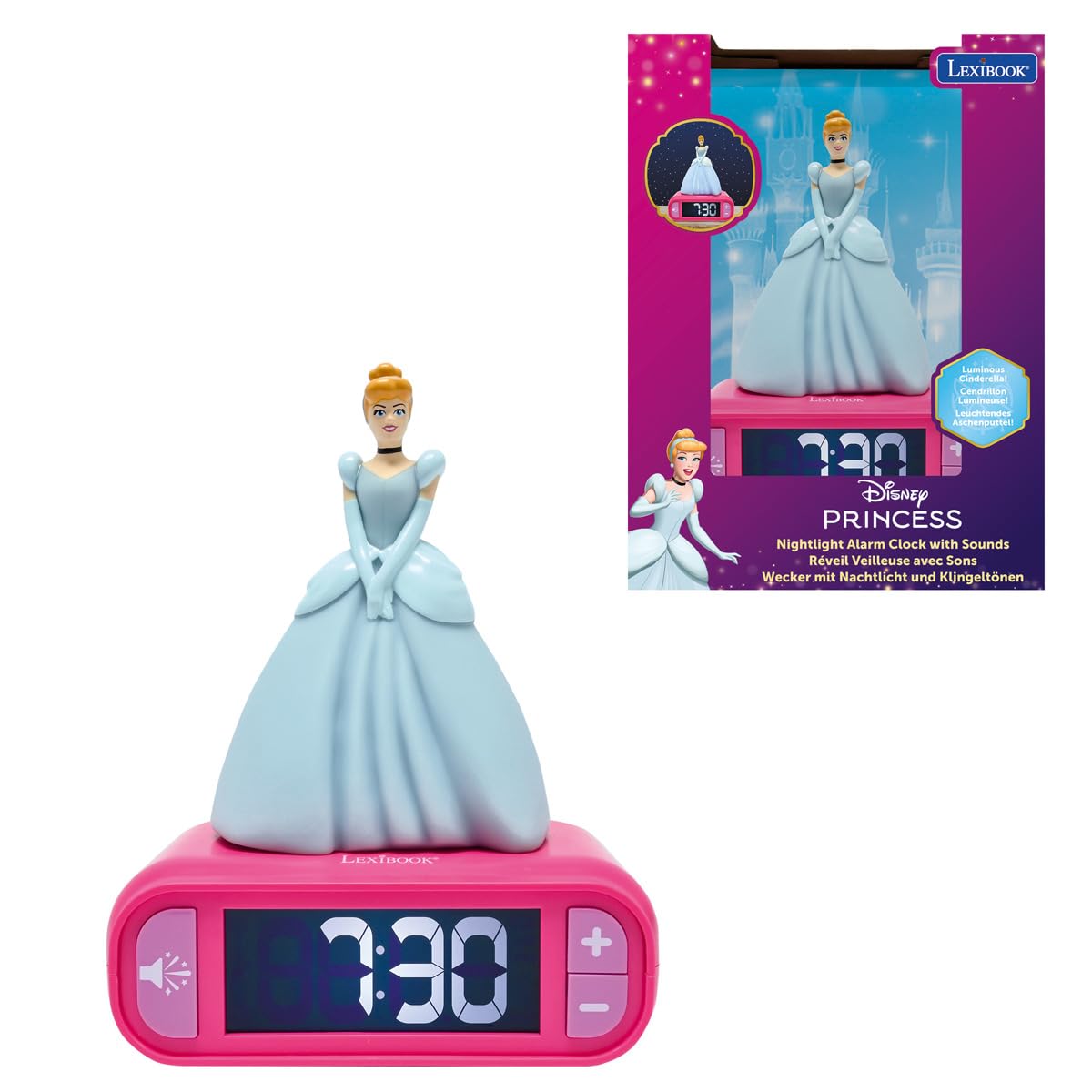 LEXIBOOK - Disney Princess Digital Alarm Clock for kids with Night Light Snooze, Children's Clock, Luminous Disney Princess, Pink - RL800DPLXB