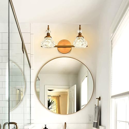 Miniatura 5 de Gold Bathroom Vanity Light Fixture, 2-Light Vintage Crystal Wall Light, Vintage Gold Wall Light, Exquisite Crystal Glass Iampshade, Vintage Wall