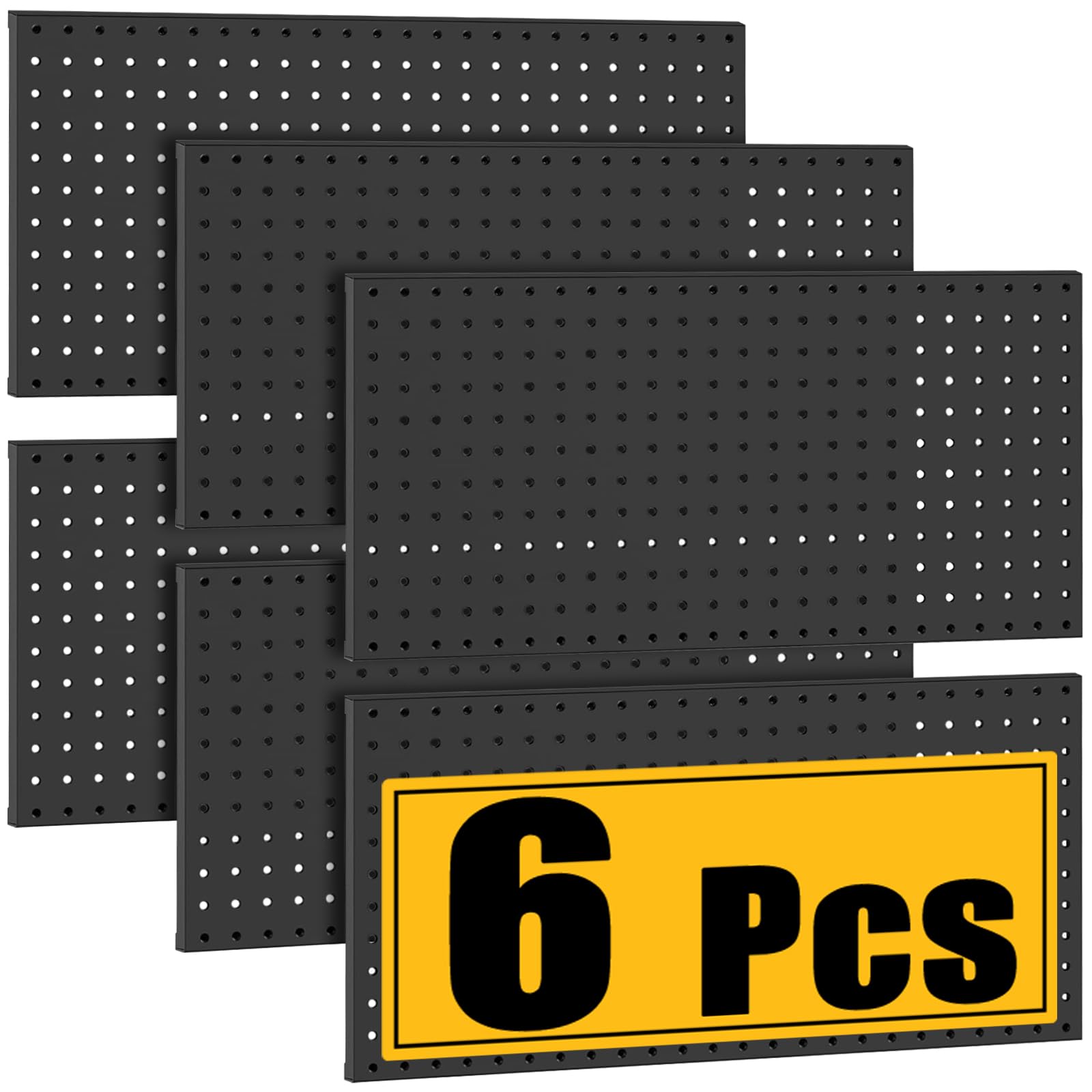 pbhepj 6 pcs metal pegboard panels, heavy duty peg boards for garage and garden tool storage, includes drywall anchors and screws kits, black