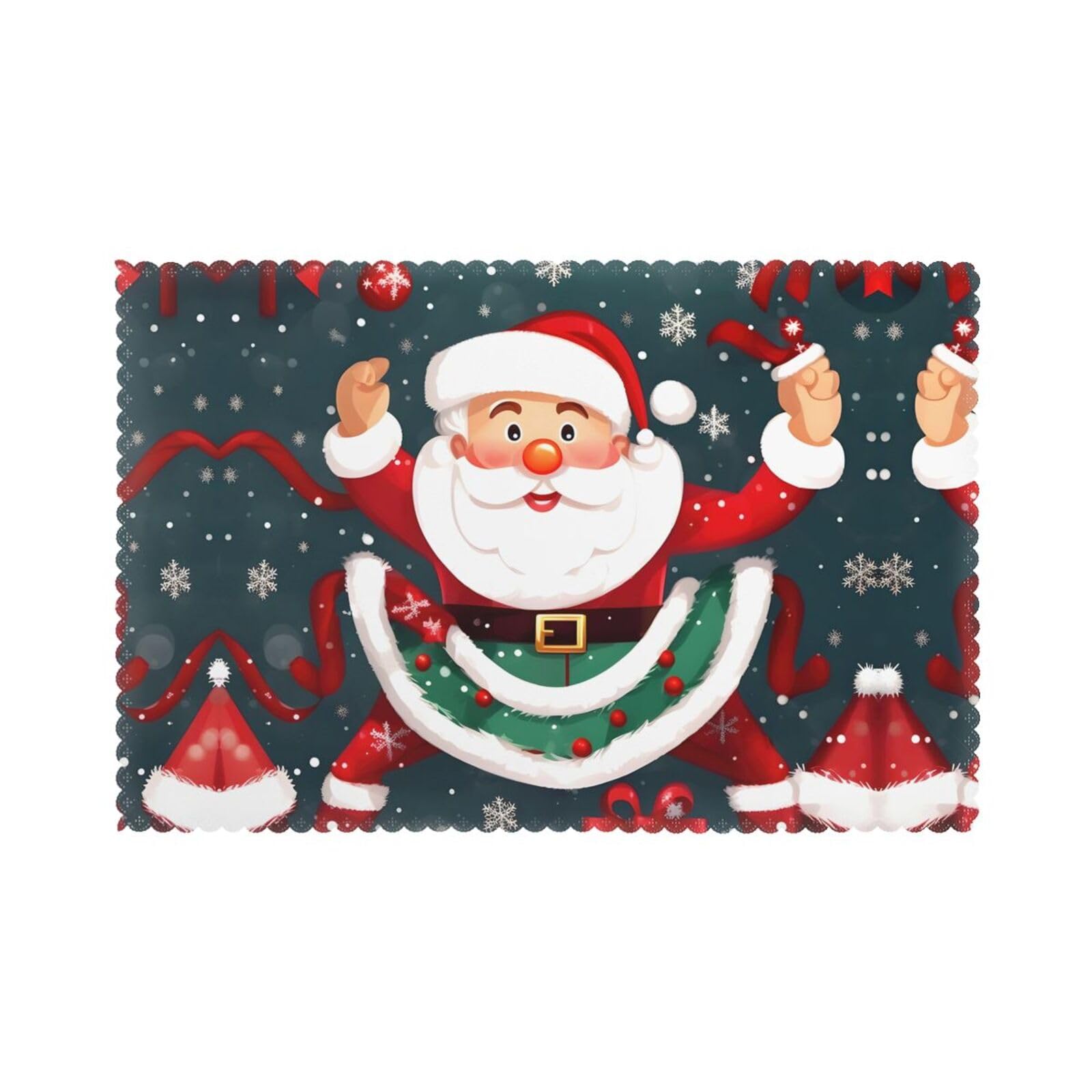 Merry Christmas Santa Claus Christmas Placemats Set of 6,Washable Table Mats