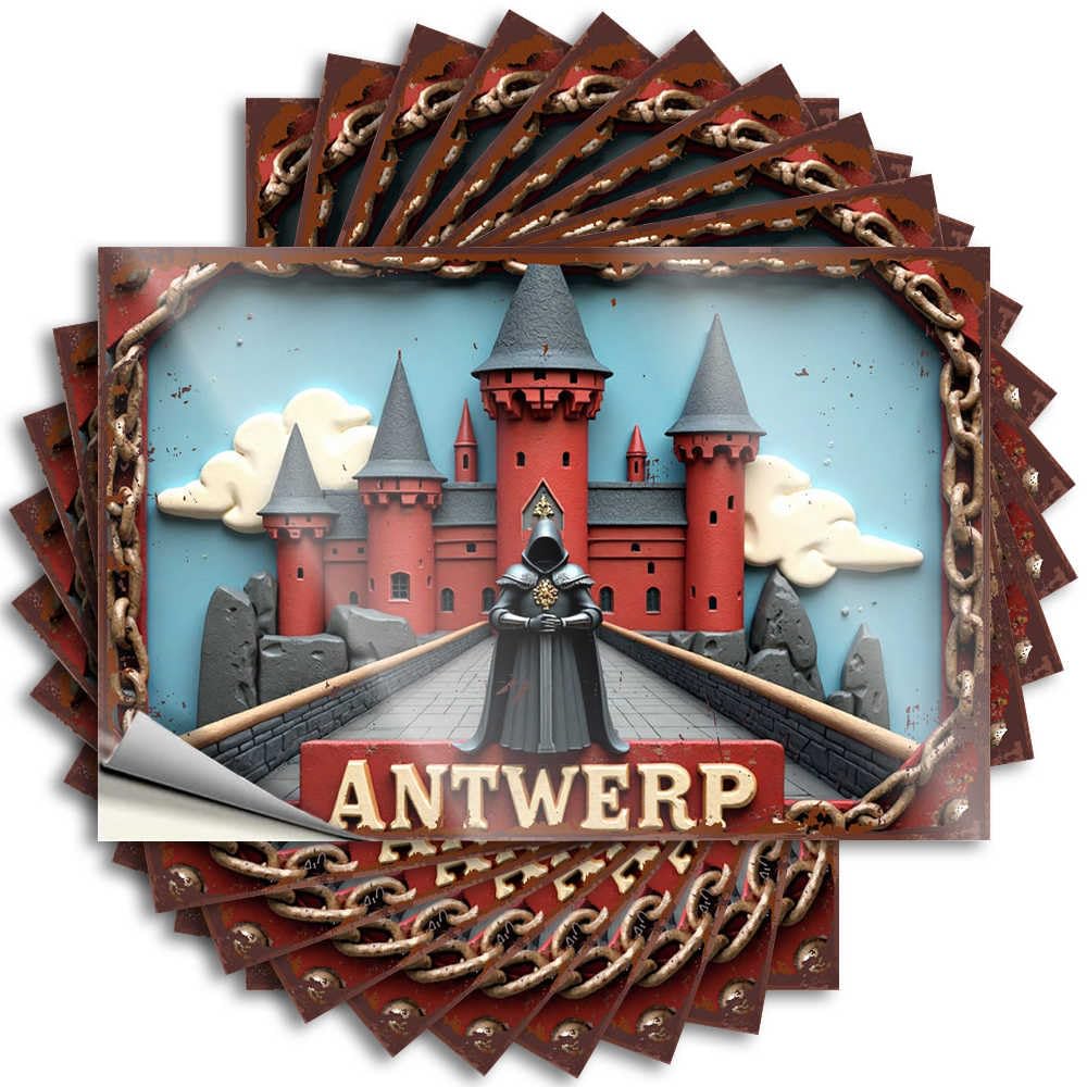 Fzfn Colour Cocoa Earth Bumper - Antwerp Castle: A Medieval Fantasy Scene Bottle Waterproof Vinyl Sticker(12X18cm)