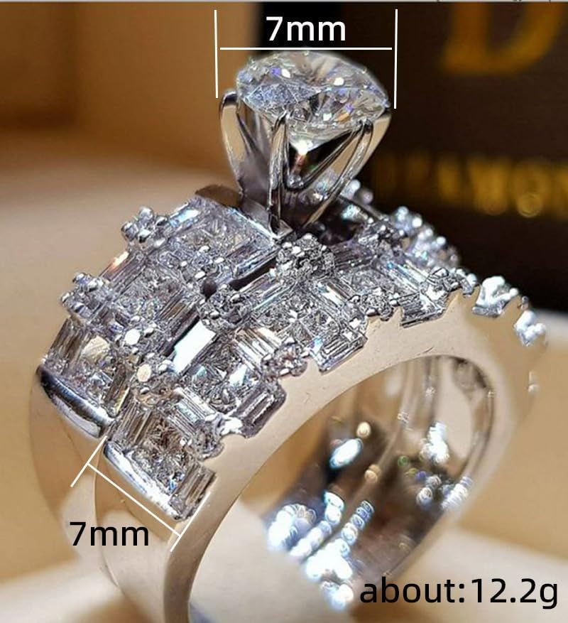 2ct Wedding Rings 925 Sterling Silver Shiny Full Diamond Ring Teardrop Cubic Zirconia Promise Ring CZ Diamond Multi Row Ring Ternity Engagement Wedding Band Promise Jewelry-Making-Patterns Size 9