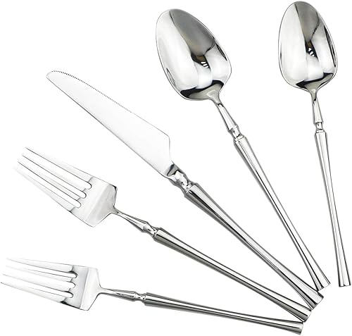 Gugrida Juego de cubiertos de 20 piezas, acero inoxidable 18/10, acabado satinado, juego de cubiertos para el hogar, elegante juego de utensilios de