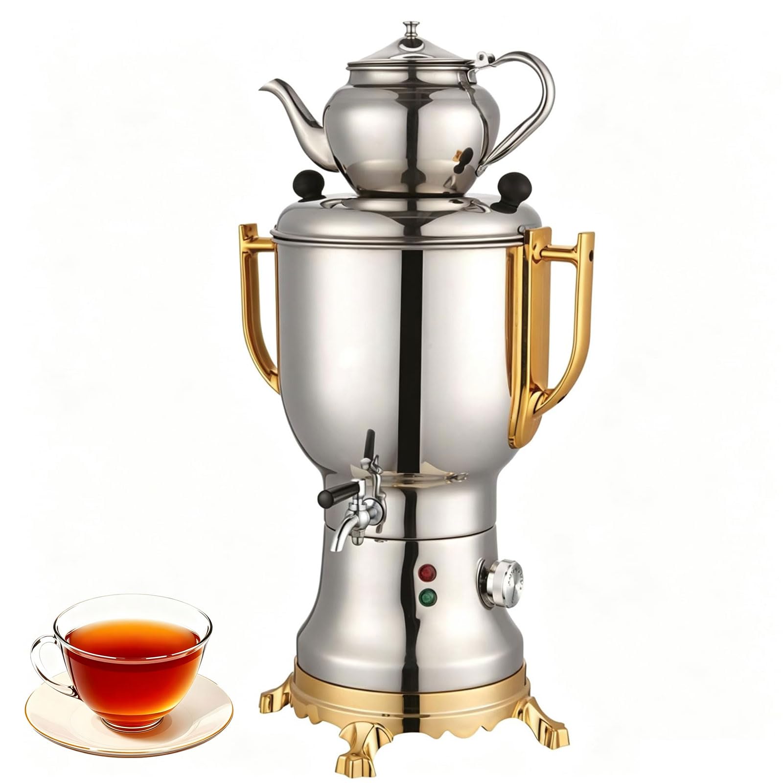 Samovar Turco Elettrico 1800W con Teiera in Acciaio Inox da 4+1L | Macchina per Tè Turco Elettrica con Design a Doppio Strato & Isolamento Termico Intelligente, Teiera per Caffè