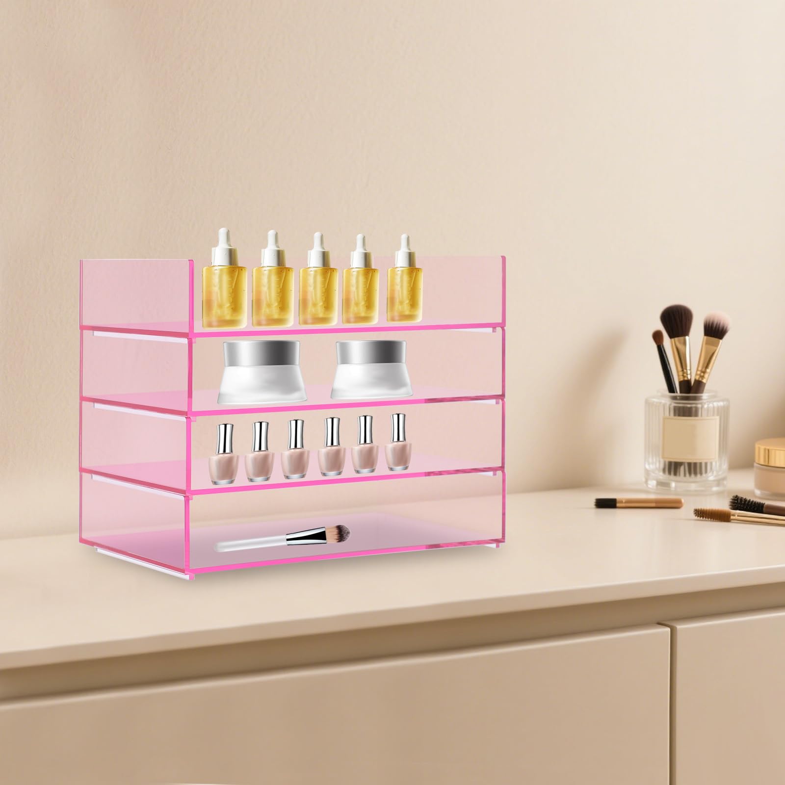 Organizzatore acrilico impilabile 4 in 1, organizer da scrivania in acrilico da 5 mm, per ufficio, casa, cosmetici, penne, documenti, trucco, gioielli