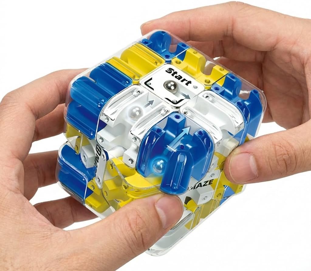 3D Rolling Ball Maze Cube & Marble Maze Puzzle - Large Labyrinth Brain Teaser Toy for Kids Ages 4-8, 8-12 & Adults. Challenging 3D Puzzle Game. Best Travel Birthday Gift (Blue)