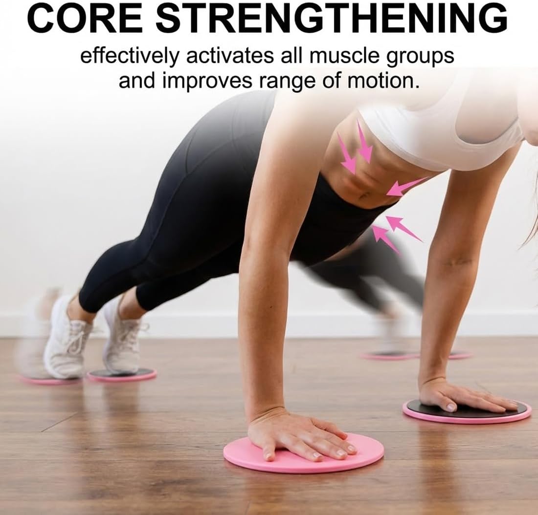Two Piece Multifunctional Slider Set - Double Sided Fitness Sliders for Home Gym Workout Stability Exercise Exercise Plates (Pink)