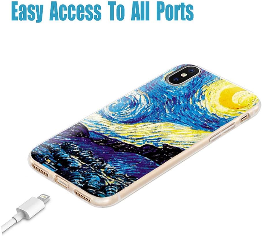 iPhone Xs Case Cute,iPhone X Case Cool,iPhone 10 Case,ChiChiC Slim Flexible Soft Rubber Silicone TPU Clear Cases Cover with Design for iPhone Xs X 10,Aesthetic Famous Painting Van Gogh Starry Night