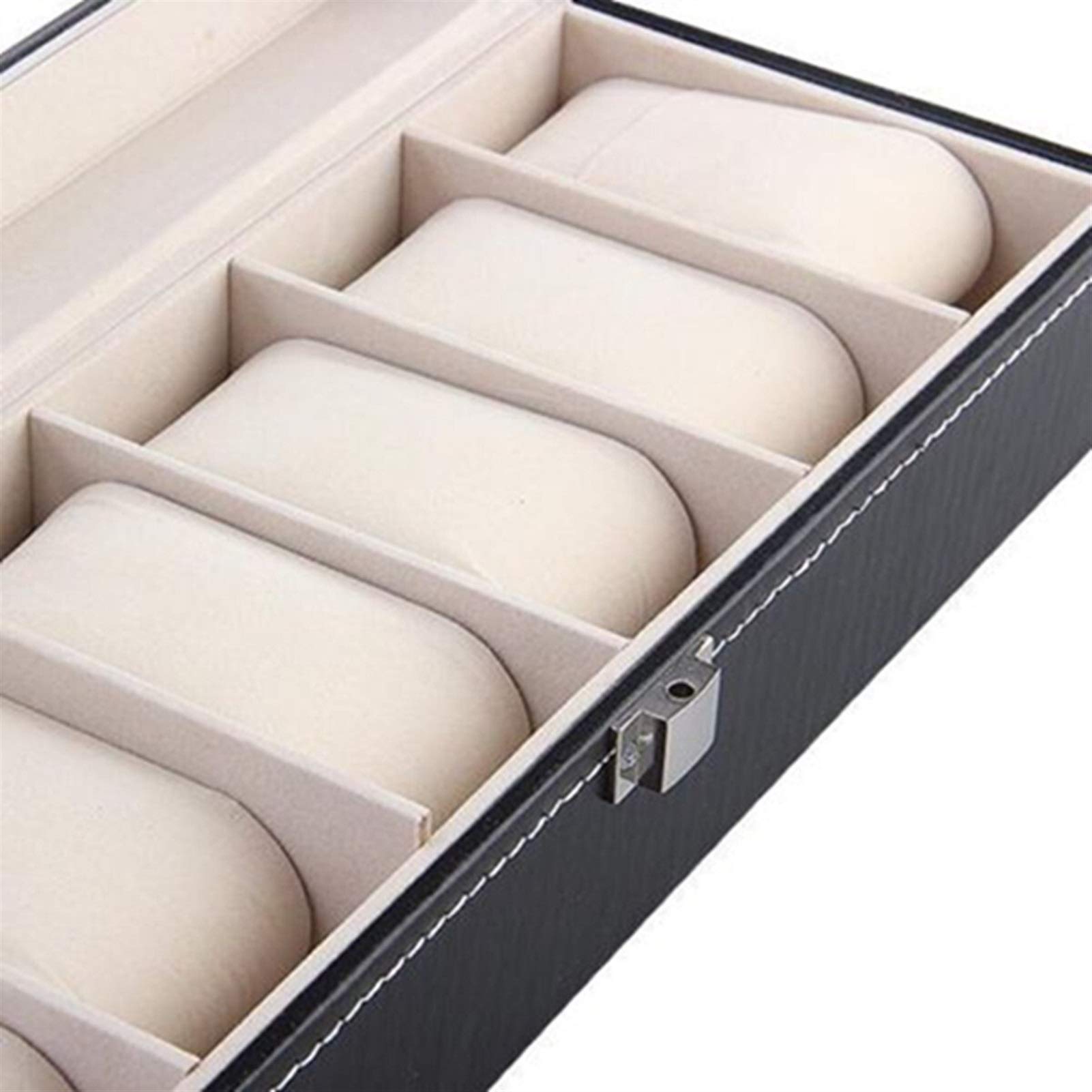 Uhrenbox, Schwarze Uhrenaufbewahrungsbox aus PU-Leder, Organizer-Box mit Glasdeckel, Uhrenbox mit 6 Fächern, Vitrine, Schmuckaufbewahrung, Uhren-Organizer zur Aufbewahrung und Präsentation