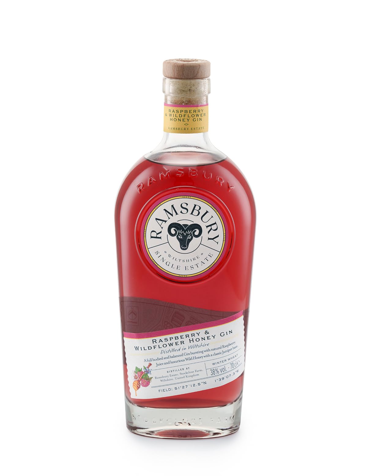 Ramsbury Raspberry & Wildflower Honey Gin – Single Estate Spirits – Made in Wiltshire, UK – 70cl – 38% ABV