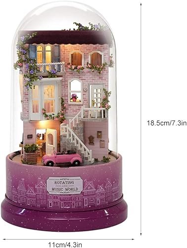 Miniatura 2 de Kit de casa de muñecas en miniatura, bonita caja de música giratoria de Navidad, kit de casa pequeña con cubierta de vidrio y luz LED para regalo de