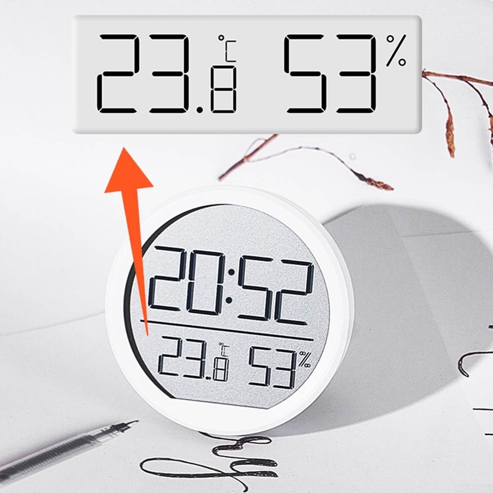 SPORTARC Orologio misuratore di temperatura e umidità interna, orologio digitale con termometro igrometro, orologio da parete versatile a schermo grande (bianco)