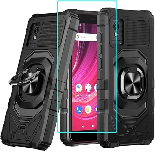 WDHD Designed for BLU Studio Mini 2023 Phone Case with Tempered Glass Screen Protector, Full-Body Protective [Military-Grade], Heavy Duty Shockproof Protective with Ring Kickstand Cover (Black)