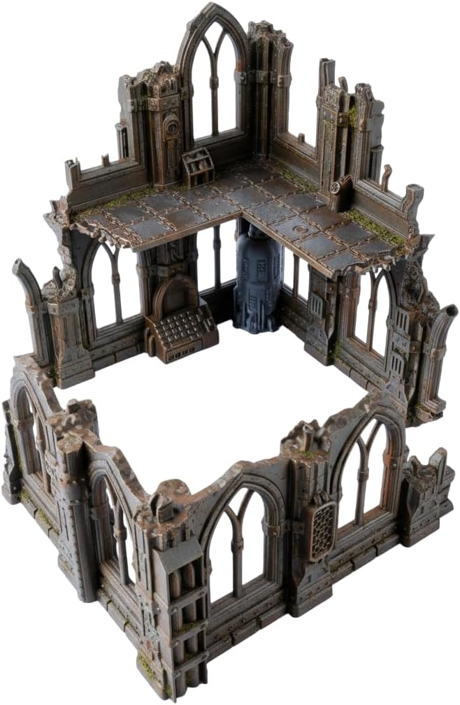 Gothic Ruins Series - Set 2: Bifurcated Ruin with Two-Story and Single-Story Sections, 28/32mm Scale