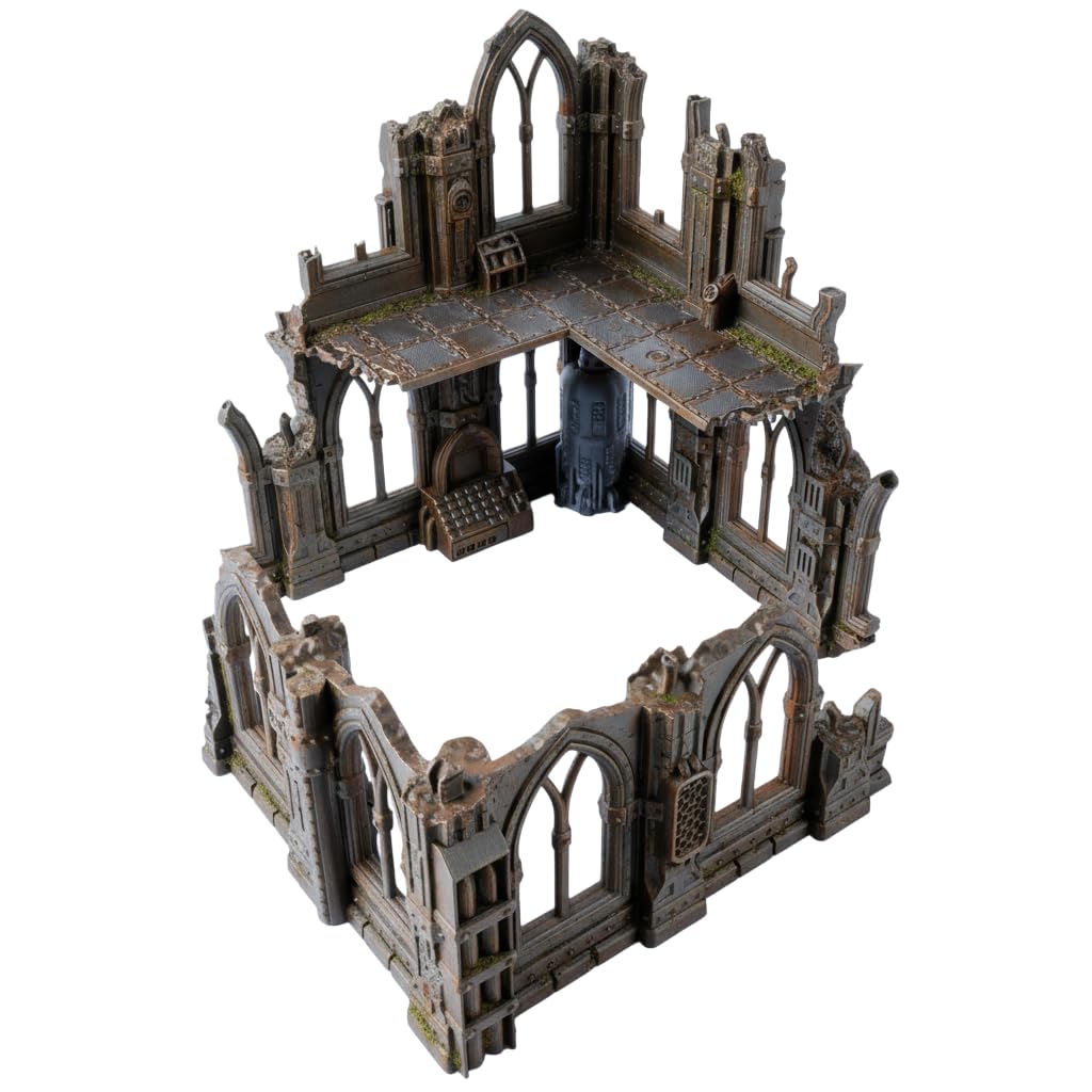 Gotische Ruinen Serie - Set 2: Zweigeteilte Ruine mit Zwei- und EIN-Geschossigen Abschnitten, Maßstab 28/32mm