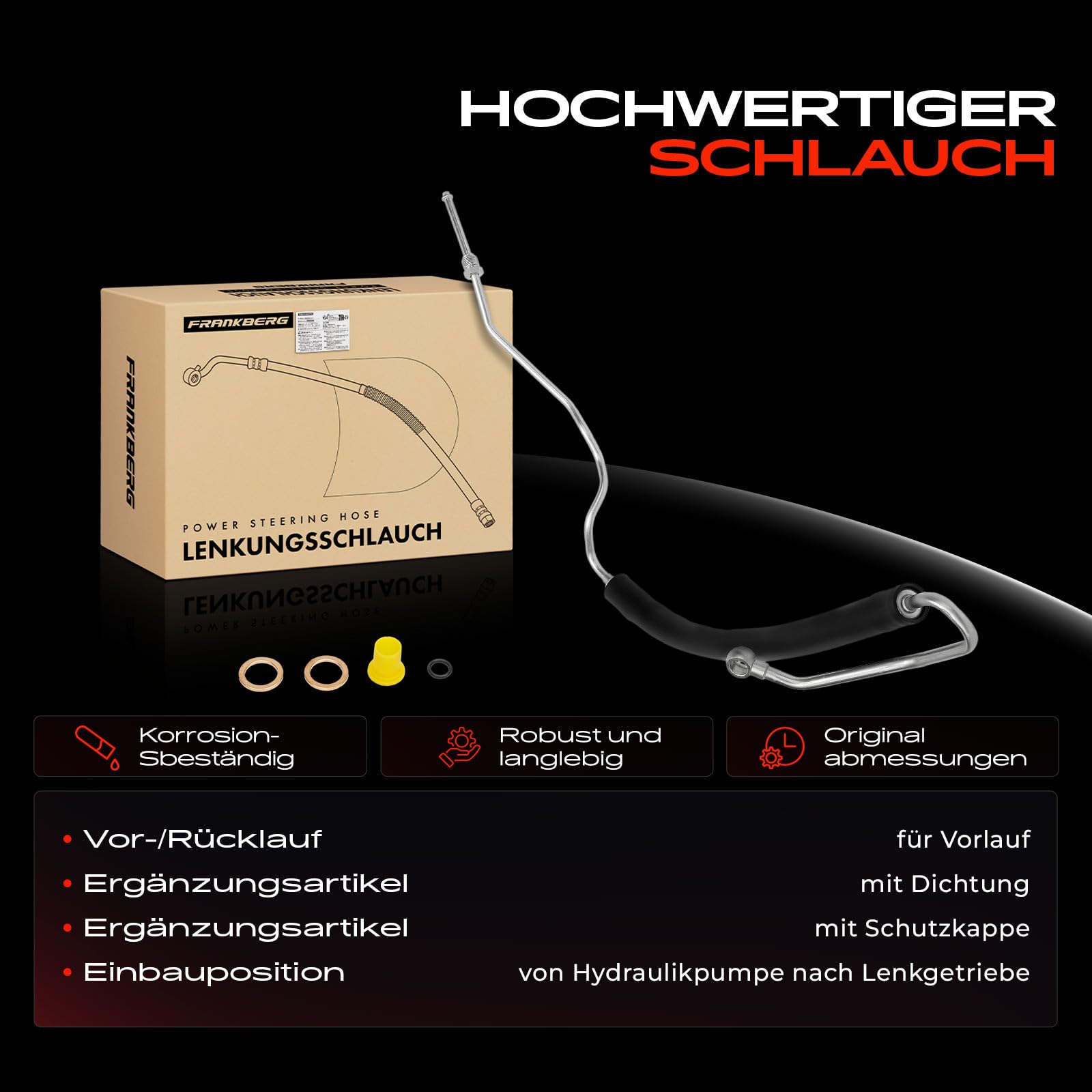 Frankberg Hydraulikschlauch Lenkung Kompatibel mit Cordoba 6L2 1.2L-2.0L 2002-2009 Ibiza III 6L1 1.2L-2.0L 2002-2009 Fabia I 6Y2 1.0L-2.0L 1999-2008 Replace# 6Q1423893Q