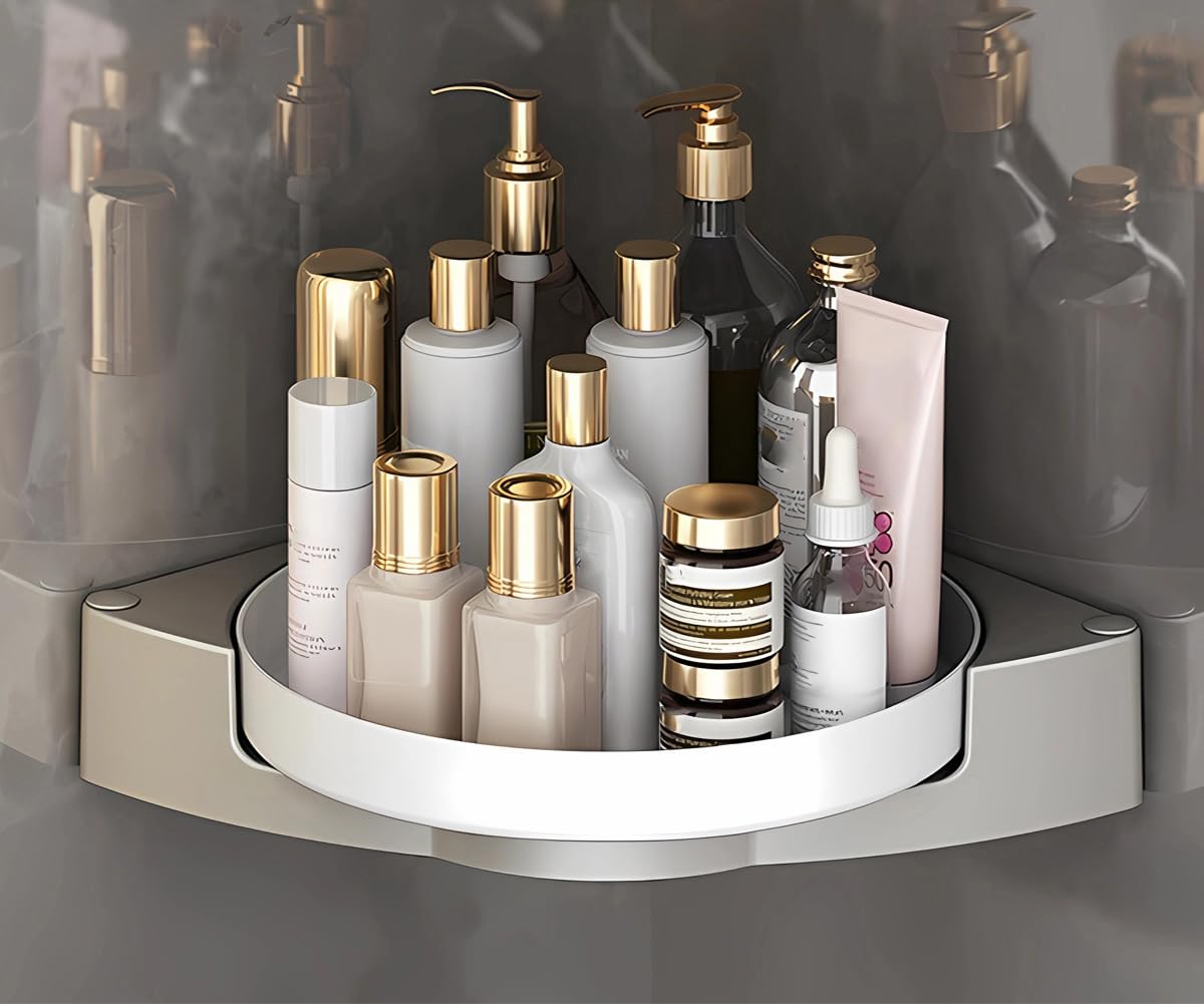 HaoAnKe Shower Caddy Corner Turntable Bathroom Organizer Shelves Lazy Susan No Drilling Corner Shower Shelf Rack for Bathroom