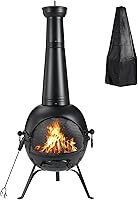 SinglyFire Prairie Fire Chiminea Outdoor Fireplace - Rust-Free Iron Fire Pit with Cover for Deck Patio Backyard, Black