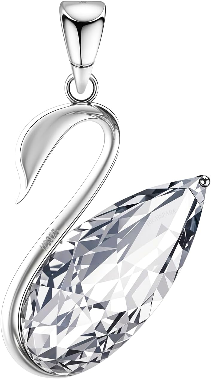 HighSpark 925 Silver Crystal Swan Solitaire Pendant | 92.5 Sterling Silver and Diamond like Brilliance Sparkling Zirconia | Lovely Gift - Crystal Swan