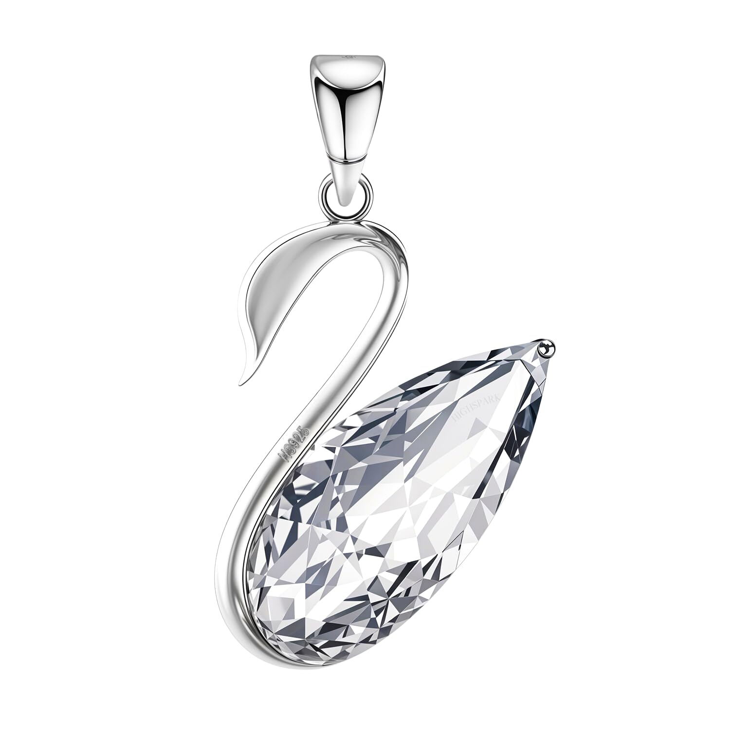 925 Silver Crystal Swan Solitaire Pendant | 92.5 Sterling Silver and Diamond like Brilliance Sparkling Zirconia | Lovely Gift - Crystal Swan