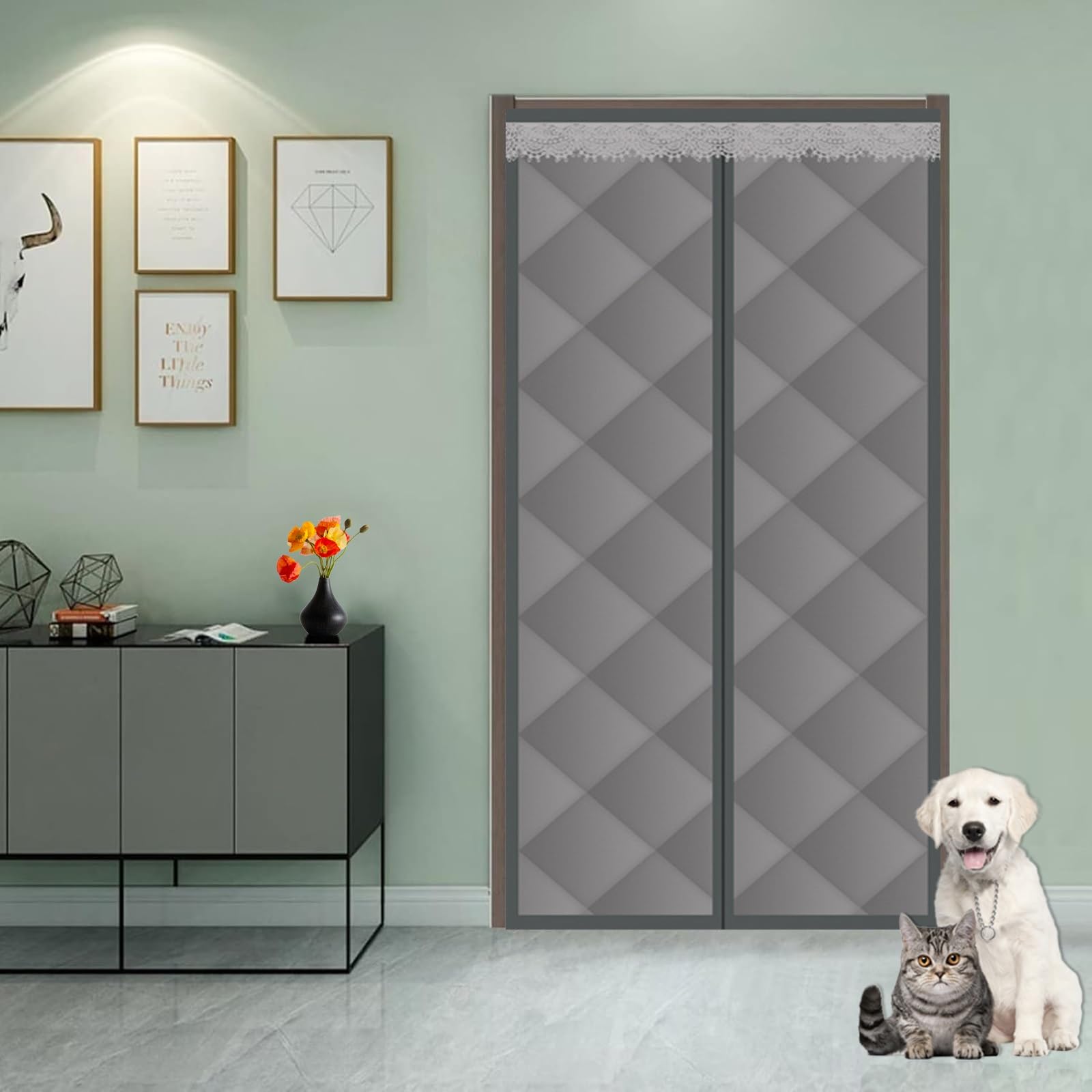 Tenda di Protezione Termica Magnetica 270 x 185 cm Anti Freddo, Oscuramento, Insonorizzazione Tenda per Porta Addensante Invernale per Porte Balcone Porta Esterna Soggiorn, Grigio