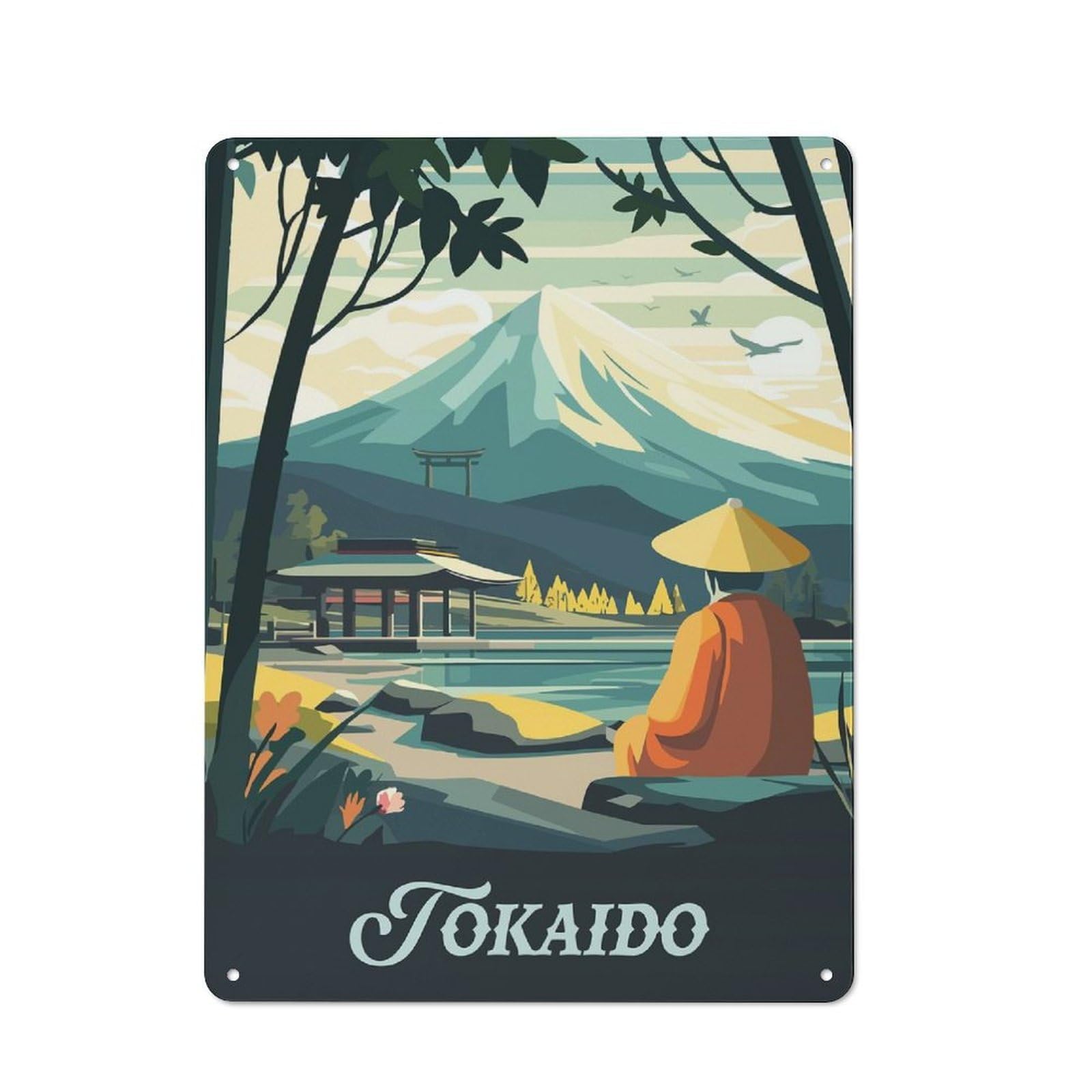 Junmoney Tokaido Board Game Inspired Illustration Tin Wall Plaque 40X30cm With For Workshop Wall, Suited To Makers And Diy Enthusiasts