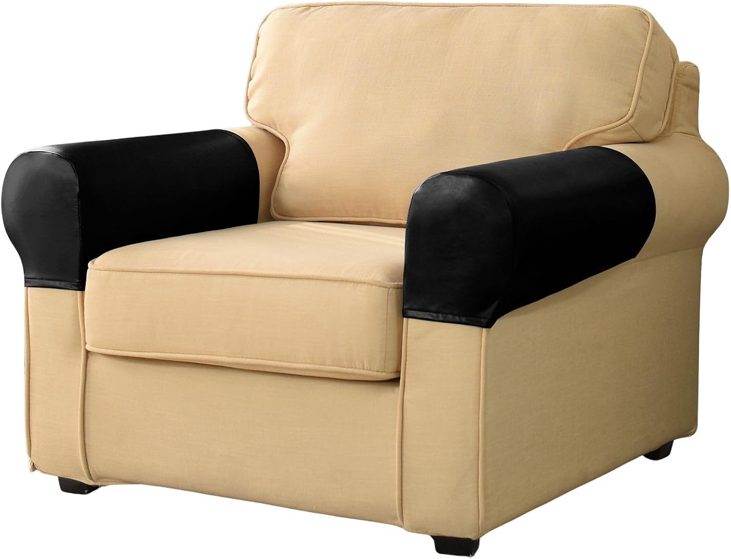 Waterproof Armrest Covers Luxury PU Leather Stretch Arm Covers for Chairs Couch Sofa Wipeable Armchair Slipcovers for Recliner Sofa 2pcs, Black