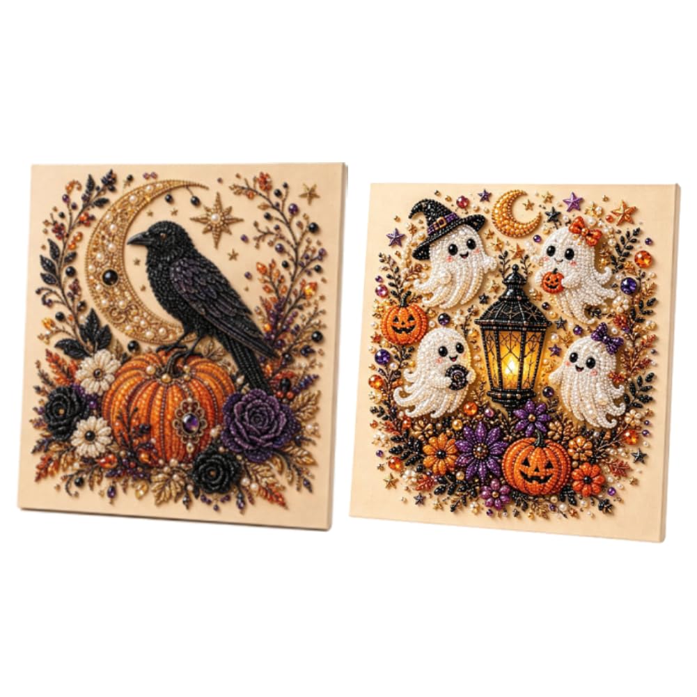 Df 2Pcs ​Halloween Pearl Diamond Painting Set, Creative Craft Kit For Adults