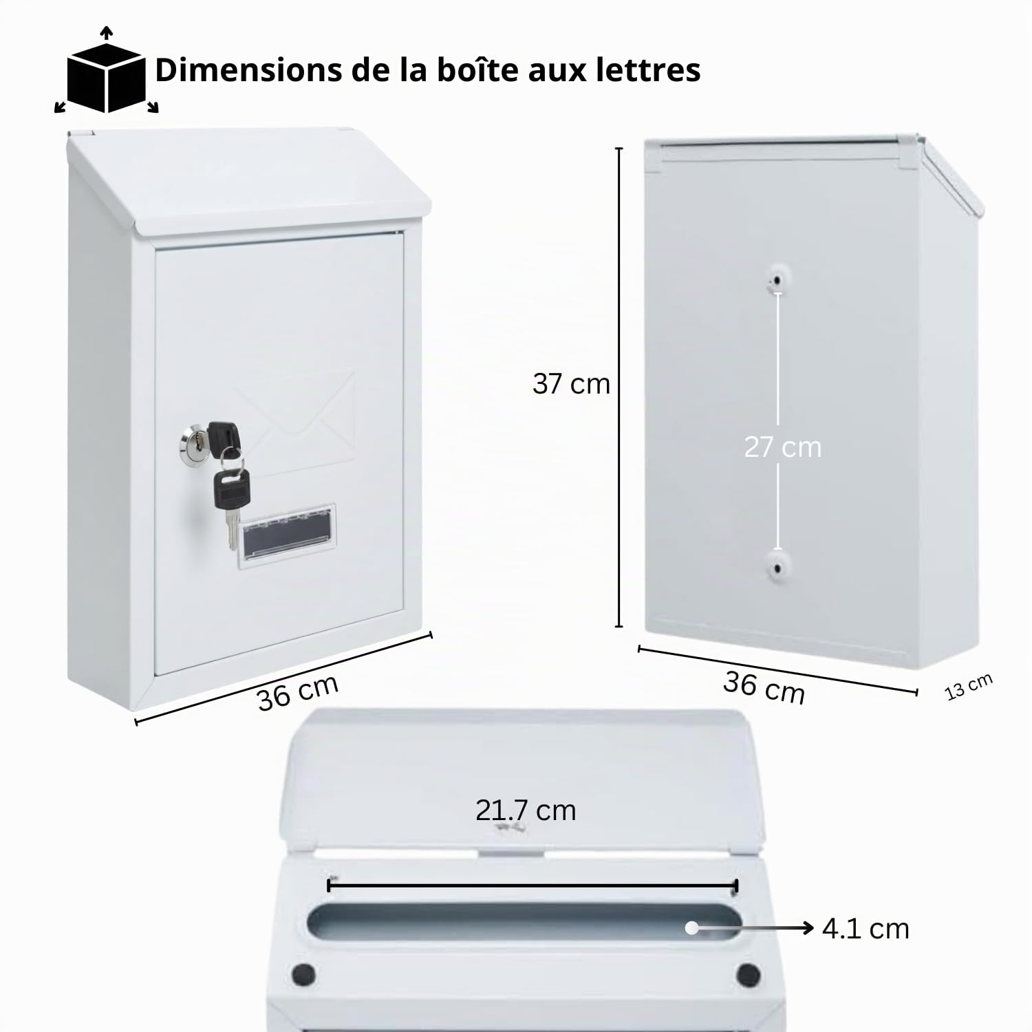 Assorted Collections Boîte aux Lettres Murale | verrouillable avec 2 clés | résistante aux intempéries boîte aux Lettres | Facile à Installer, 21 x 30 x 7 cm (Blanche)