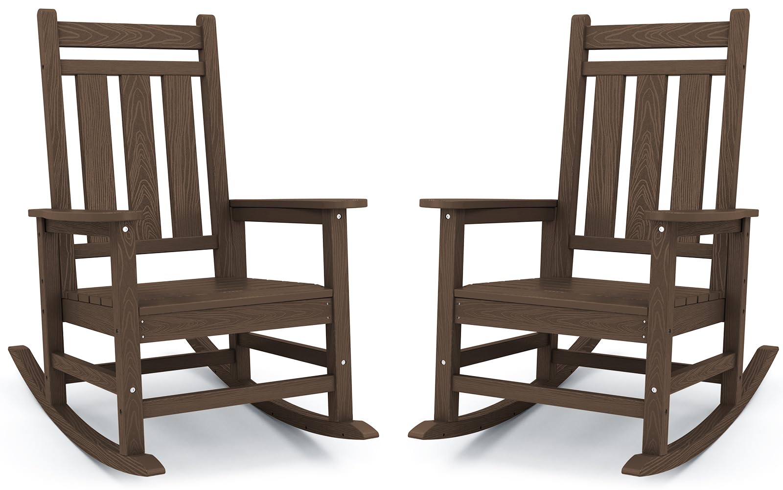 KINGYES Oversized Outdoor Rocking Chair Set of 2, HDPE Patio Rockers Coffee