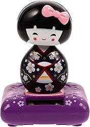Brinquedo de dança de cabeça balançante com energia solar Amosfun boneca japonesa Kokeshi estátuas carro painel decorações roxo, Roxa, 11 * 7cm