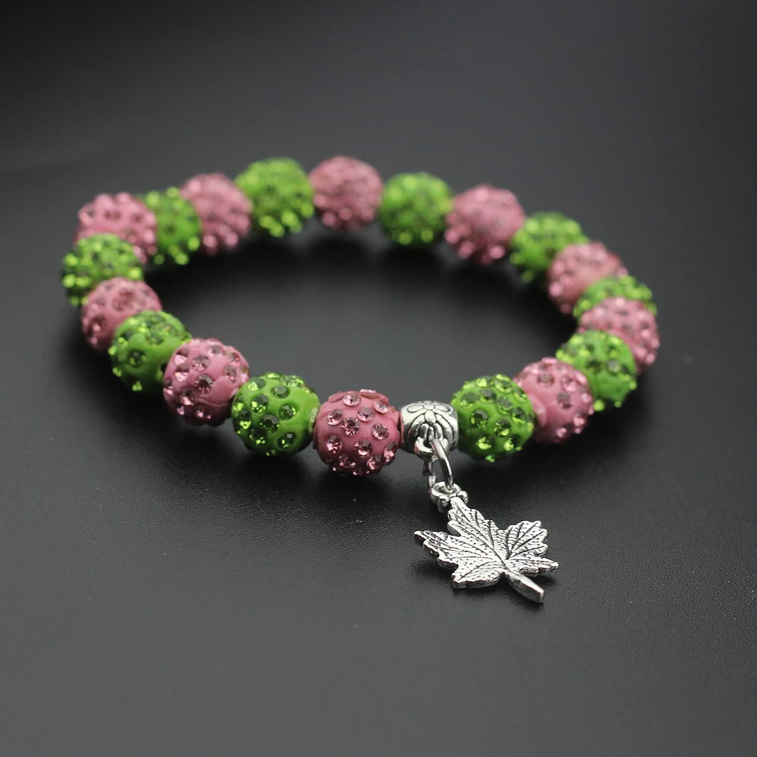 Scwasen Sorority Paraphernalia Gift I Love Sorority Bracelet Pink and Green Jewelry Greek Leaf Pendant Bangle Sisterhood Gift for Women - Image 6