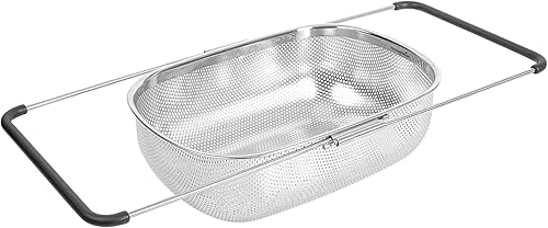Miniatura 15 de Restaurantware Colador de malla de acero inoxidable de 5 cuartos de galón apto para lavavajillas con asas de agarre suave, cesta coladora de cocina