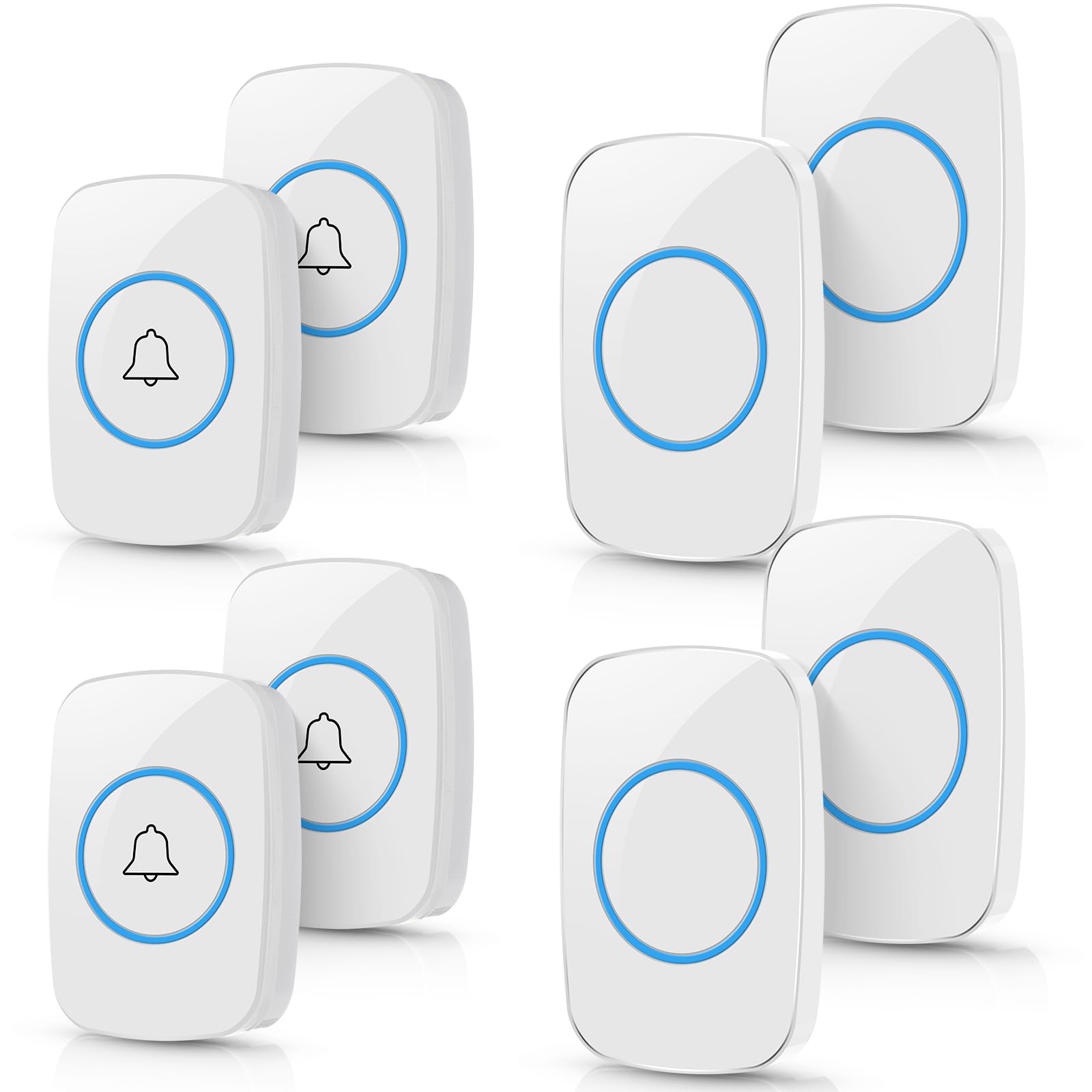 Kit campanello wireless impermeabile, 8 pezzi, 4 pezzi, con 4 ricevitori, portata 300 m, 5 livelli di volume con 60 campanelli e flash LED (bianco)