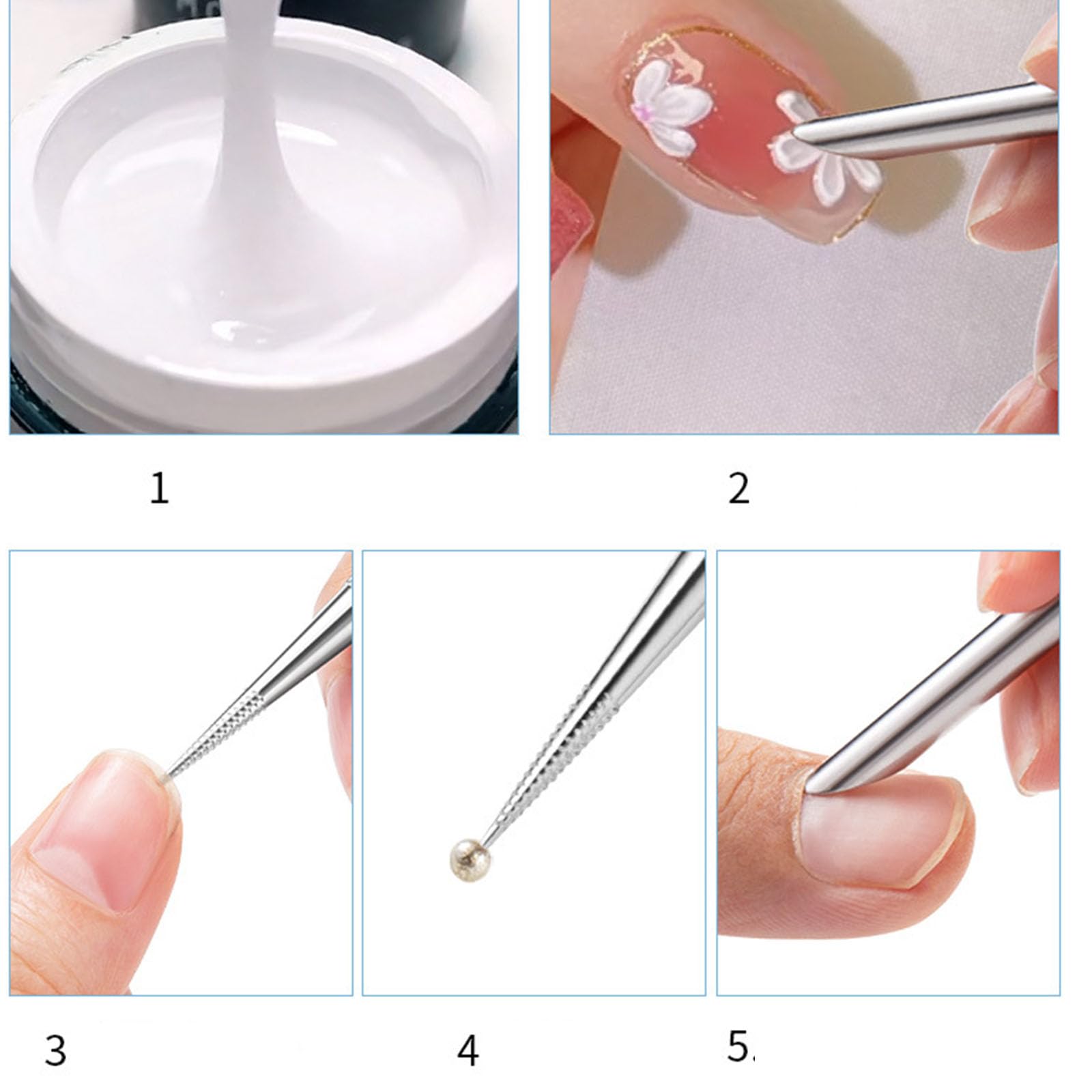 Spingi cuticole a doppia estremità per la pulizia delle unghie, penna punteggiante in acciaio inox, per manicure e pedicure, strumento per la cura delle unghie
