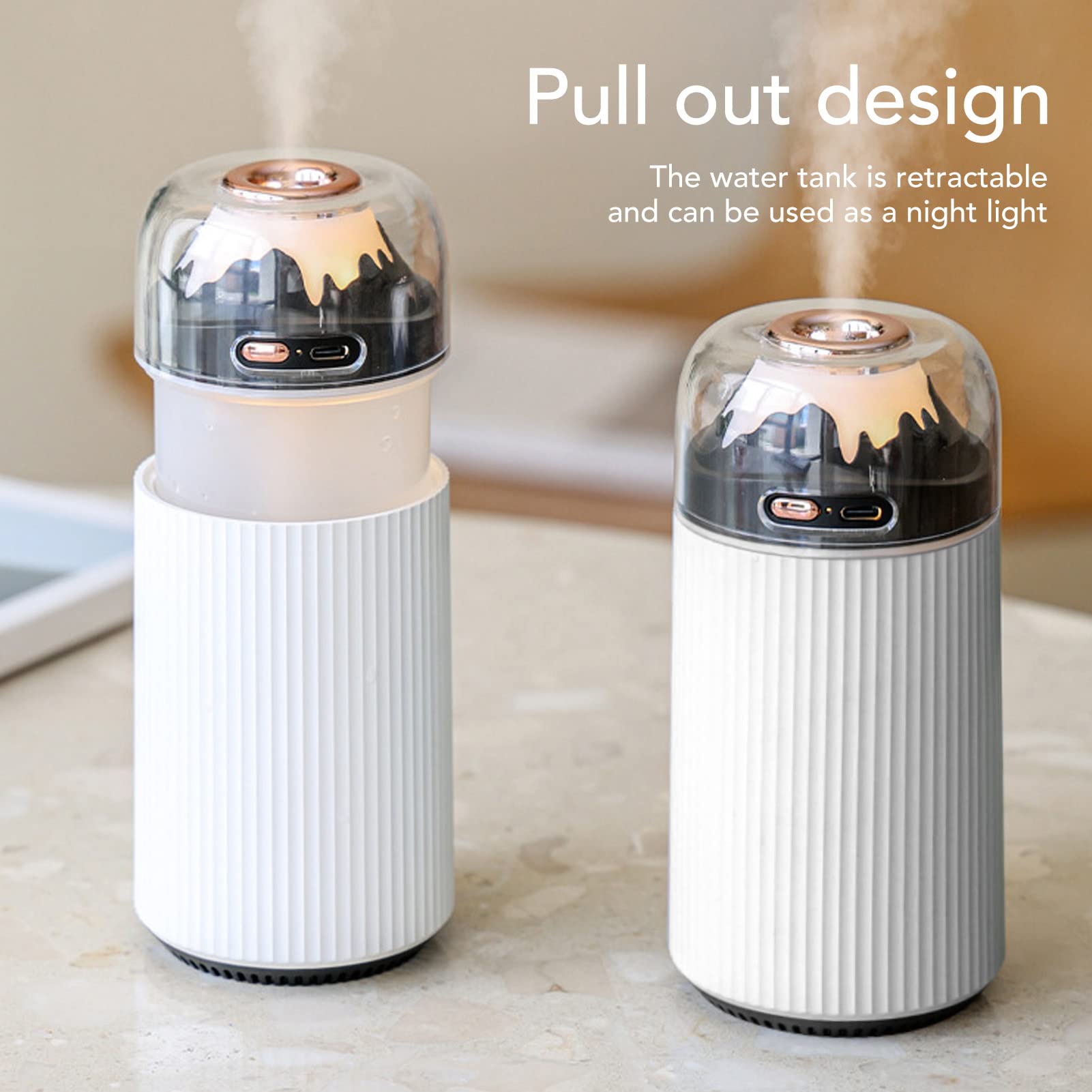 Piccolo umidificatore per luce notturna 300ml Nebulizzatore portatile 2 in 1 Mini umidificatore per auto USB con luce notturna per ufficio 5V (Bianca)