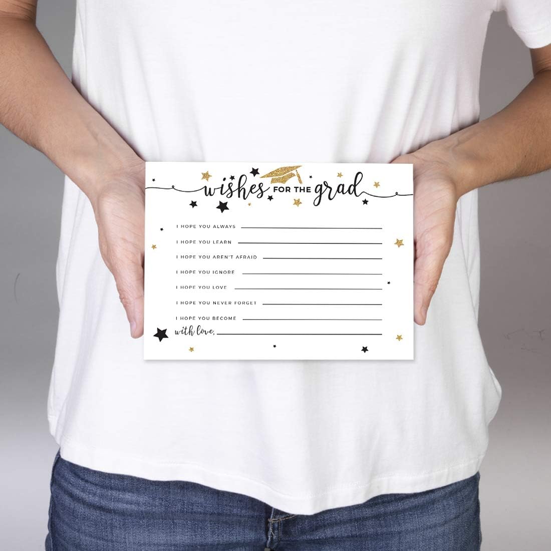 Andaz Press White and Gold Glittering Graduation Party Collection, Wishes for Grad Cards, 20-Pack, Games Activities and Decorations