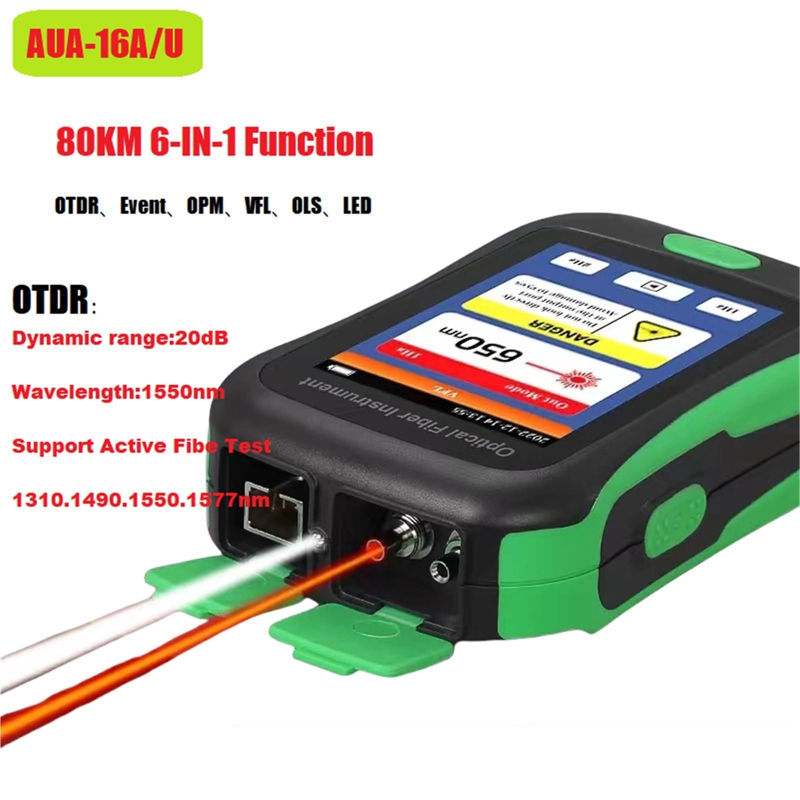 Testeur de Fibre Optique Actif OTDR 1550 nm 20 DB 80 km, réflectomètre à Fibre Optique, écran Tactile, OPM, VFL, OLS, LED, SC, UPC/APC(AUA-16A)
