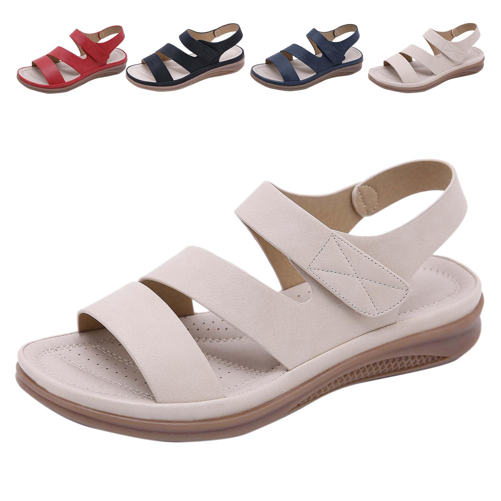 AZMAHT Summer sandals women orthopedic sandals women arch support sandals for women walking sandals for women peep toe shoes for women extra wide fit sandals for women,Apricot,37/235mm