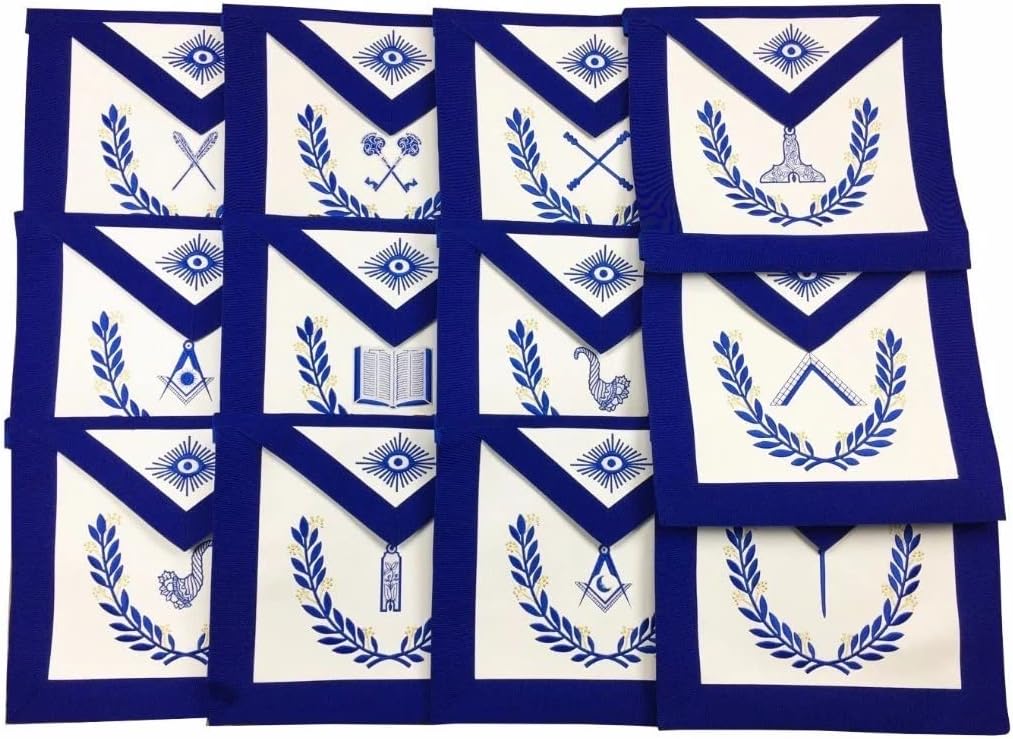 Masonic Blue Lodge Officers Aprons with wreath - Set of 12 Aprons
