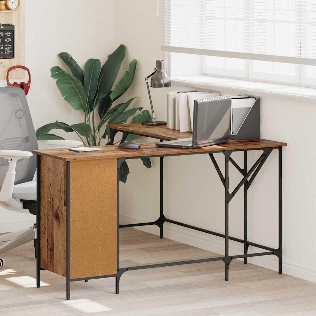 Scrivania Angolare Porta PC 141x141x75 cm in Legno Ingegnerizzato | Tavolo da studio angolare con ripiani integrati per riordinare l'ufficio. Struttura solida con gambe quadrate stabili.