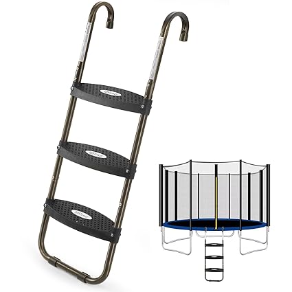 HBTower Trampoline Ladder with 3-Step Horizontal Wide Steps,Skid-Proof Steps Universal Hook, UV Treated Steel,220Lbs Capacity Trampoline Accessories for Kids/Children