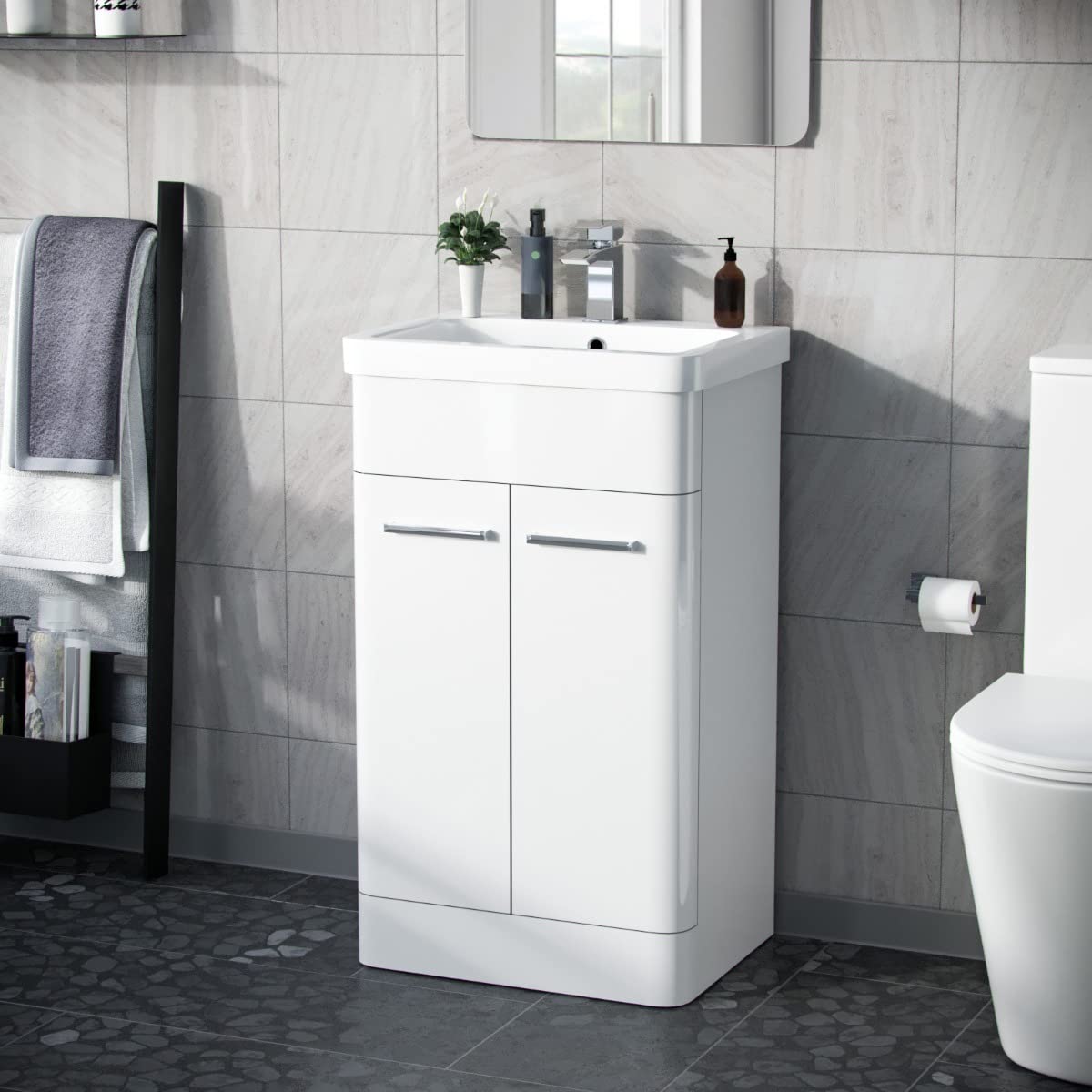 Nes Home Afern 500mm Freestanding Vanity Unit Cabinet and Wash Basin White